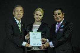 Velma Šarić con il Segretario generale ONU Ban Ki-moon e Nassir Abdulaziz Al-Nasser, Alto rappresentante ONU per l'Allenaza delle Civiltà 